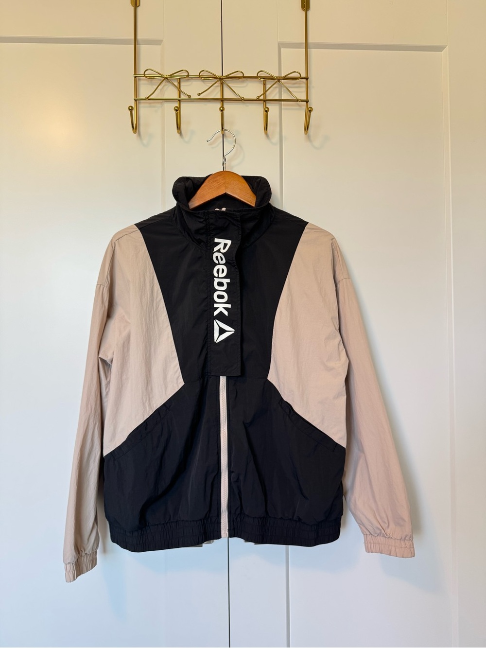 Reebok Black and Beige Windbreaker Jacket